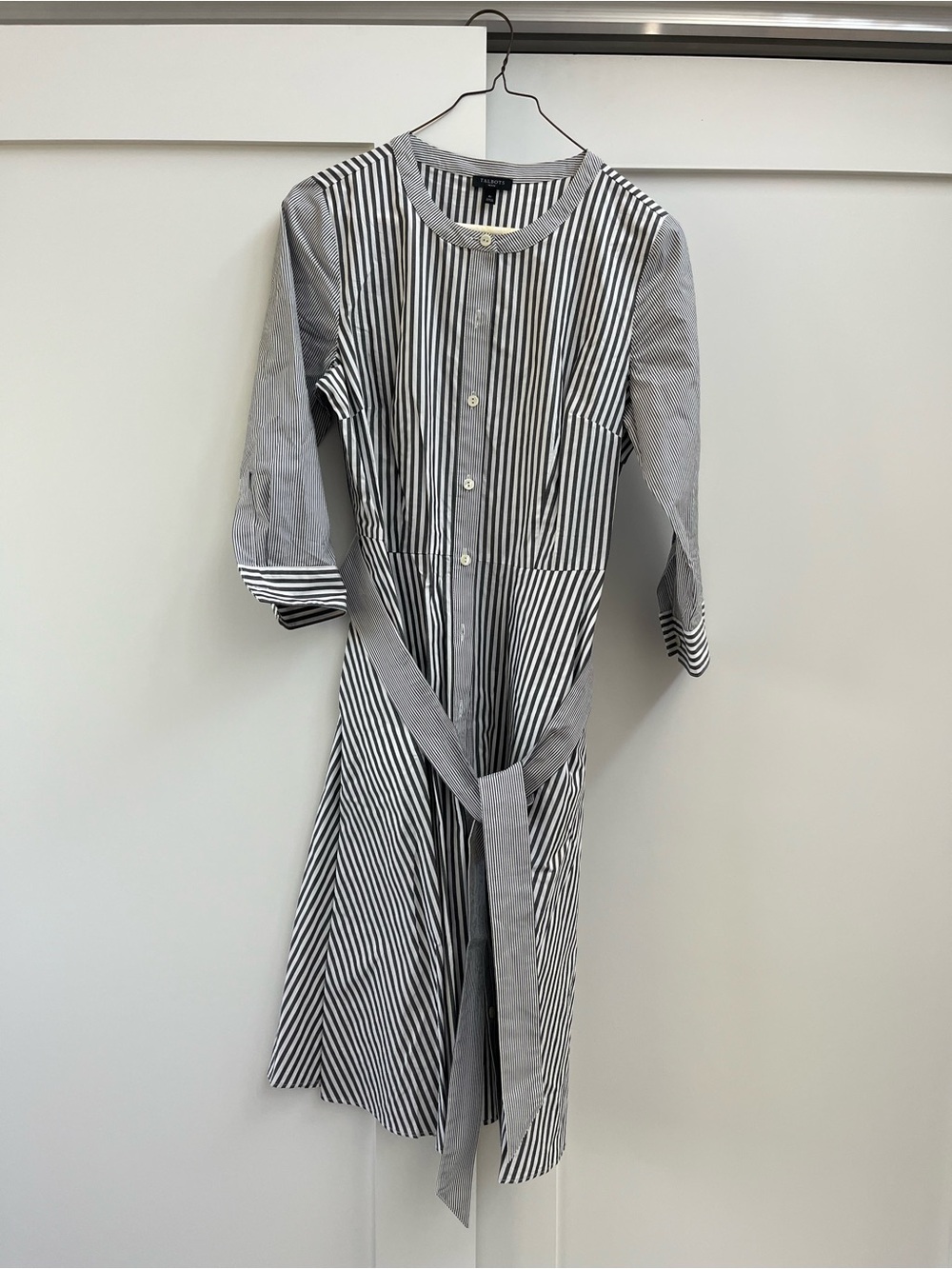Talbots Blue and White Striped Midi Shirt Dress